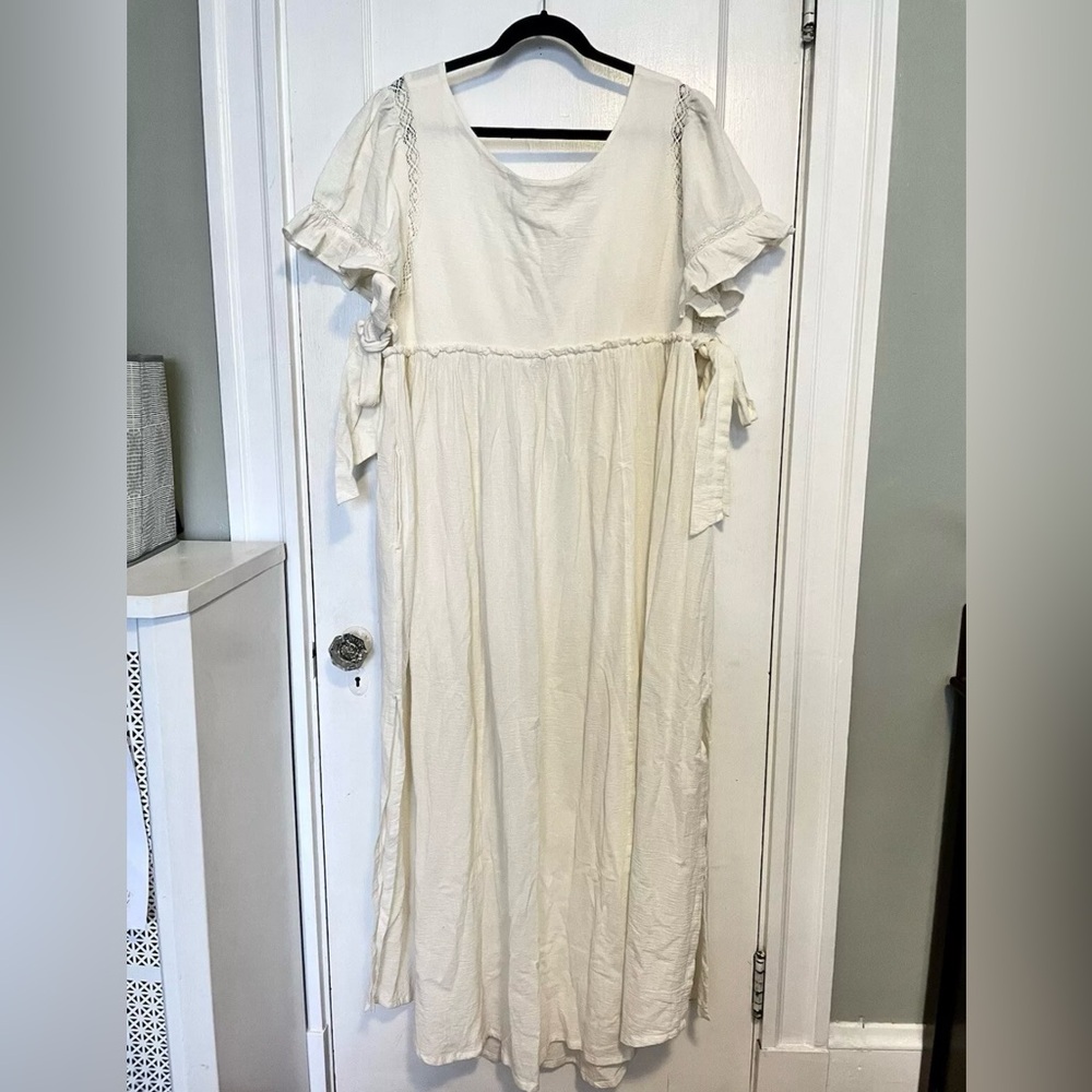 NWT Free People Medium M Maxi Dress Cotton Ivory White Boho Romantic RUNS LARGE